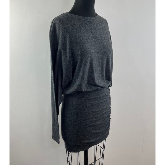 Something Navy Gray Tulip Dress Stretch Ruched Crew Neck Drop Shoulder S Small - Picture 3 of 8
